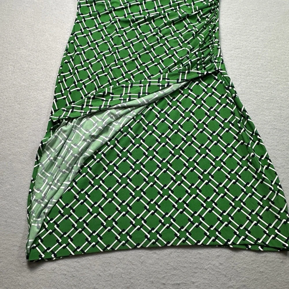 Lauren Ralph Lauren Ruched Sheath Dress Green Geometric Chain Print Womens 12